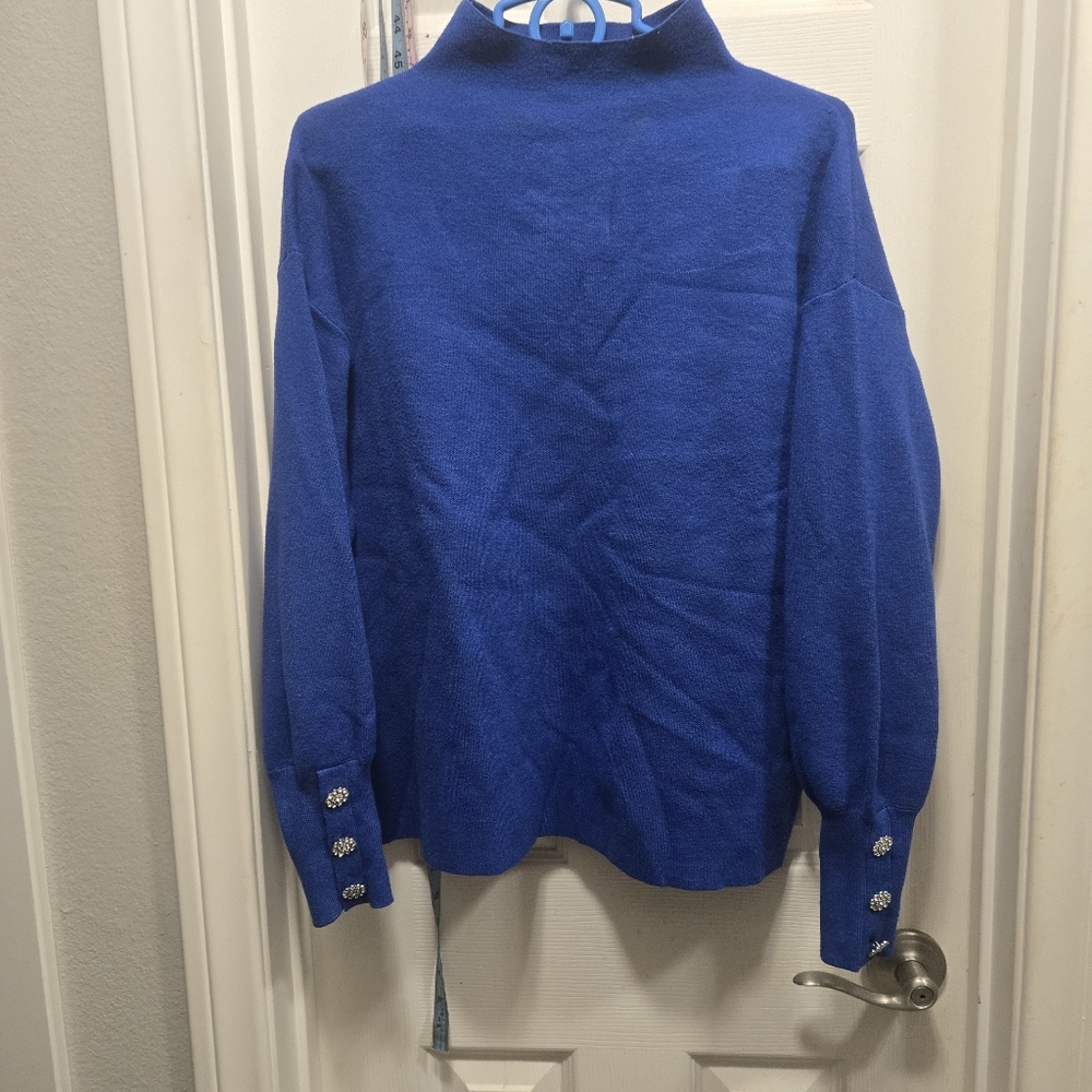 Tahari Funnel Neck Embellished Rhinestone Sweater Size XL